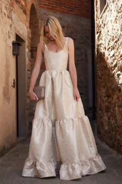 The Avery Dress in Taupe Duchess