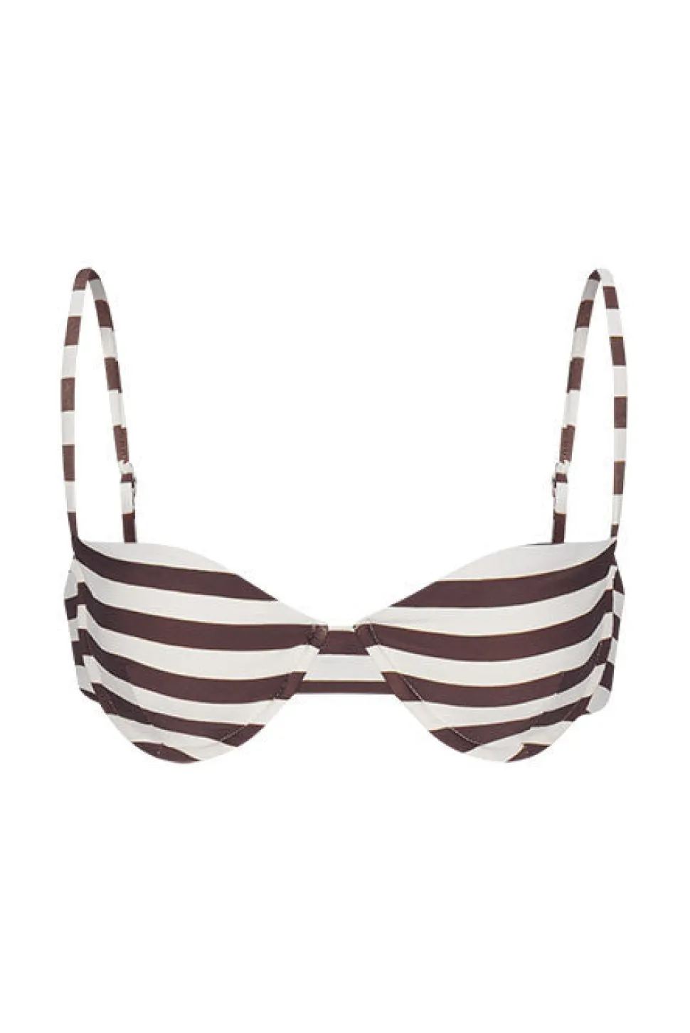 The Balconette Underwire Bikini Top in Espresso Even Stripes