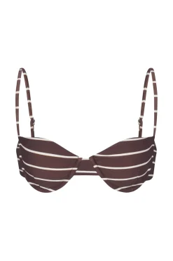 The Balconette Underwire Bikini Top in Espresso Odd Stripes