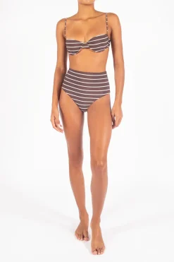 The Balconette Underwire Bikini Top in Espresso Odd Stripes