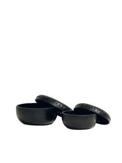 The Box in Black Leather Lace Trim, Set of 2