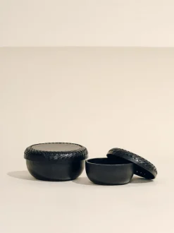 The Box in Black Leather Lace Trim, Set of 2