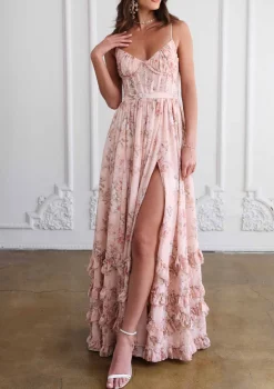 The Carmen Dress in Peach Tapestry