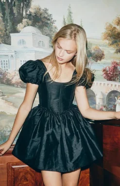 The Chloe Dress in Black Silk Dupioni