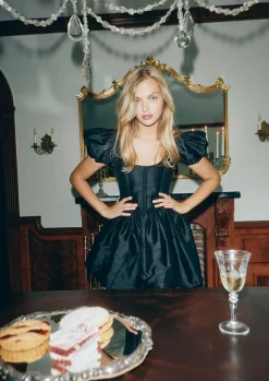 The Chloe Dress in Black Silk Dupioni