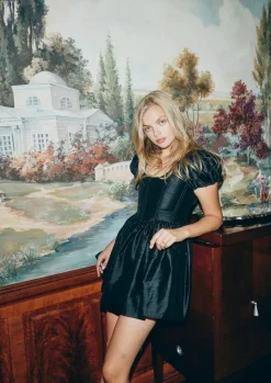 The Chloe Dress in Black Silk Dupioni