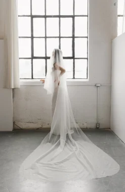 The Classic Silk Tulle Drop Wedding Veil Blusher 40in with Cathedral 120in