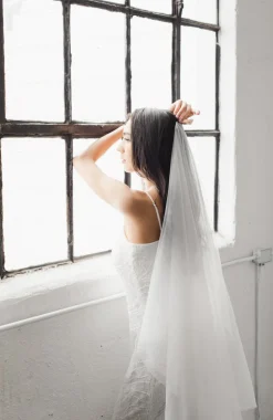 The Classic Silk Tulle Drop Wedding Veil Blusher 40in with Cathedral 120in