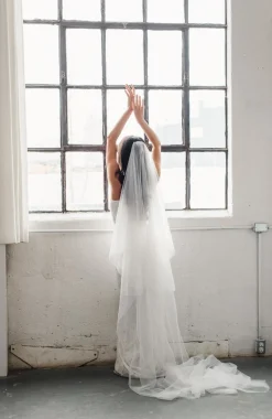 The Classic Silk Tulle Drop Wedding Veil Blusher 40in with Cathedral 120in