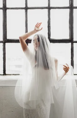 The Classic Silk Tulle Drop Wedding Veil Blusher 40in with Cathedral 120in