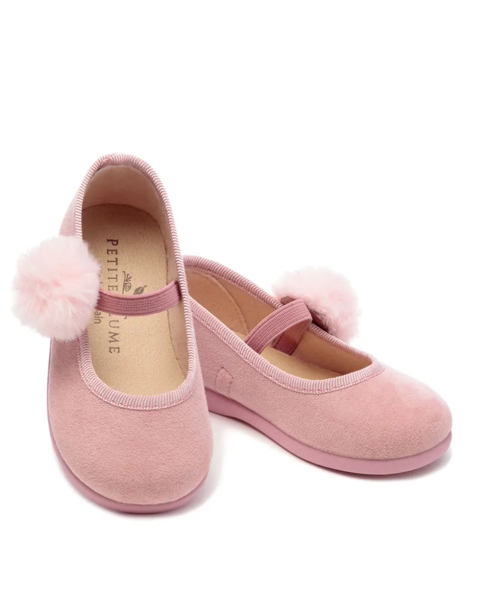 The Delphine Slipper in Antique Rose Suede with a Festive Pom