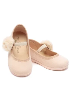The Delphine Slipper in Peach Suede with a Festive Pom