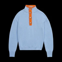 The Diana Sweater in Lisboa Blue and Jaffa Orange