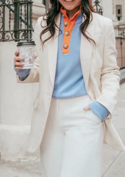 The Diana Sweater in Lisboa Blue and Jaffa Orange