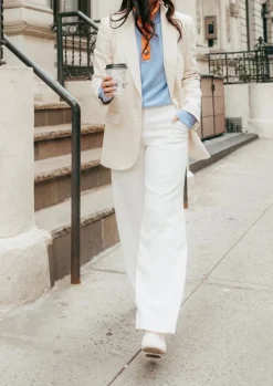 The Diana Sweater in Lisboa Blue and Jaffa Orange