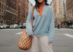 The Diana Sweater in Lisboa Blue and Jaffa Orange