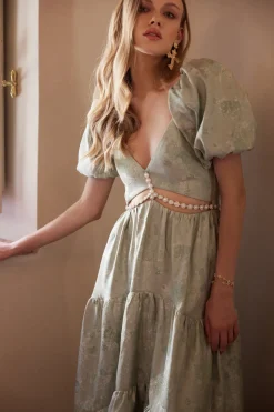 The Emma Dress in Sage Windsor Brocade