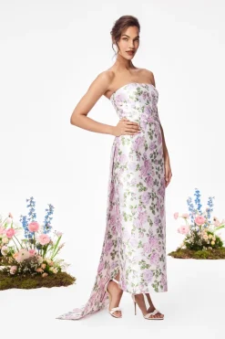 The Gabrielle Gown with Detachable Train in Pink & Green