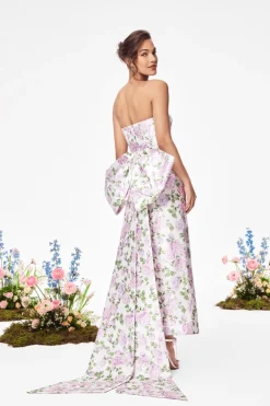 The Gabrielle Gown with Detachable Bow in Pink & Green