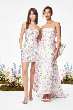 The Gabrielle Gown with Detachable Bow in Pink & Green