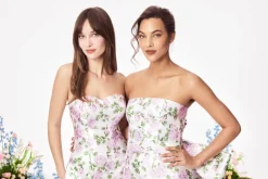 The Gabrielle Gown with Detachable Bow in Pink & Green