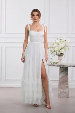 The Harmony Dress in White Chantilly Lace