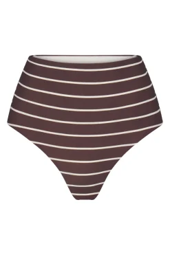 The High-Waist Bikini Bottom in Espresso Odd Stripes