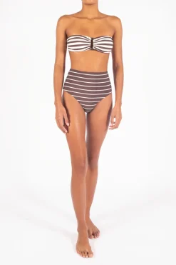 The High-Waist Bikini Bottom in Espresso Odd Stripes