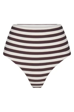 The High-Waist Bikini Bottom in Espresso Even Stripes