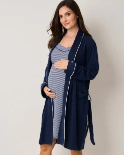 The Hospital Stay Luxe Set in Navy & Navy Stripe