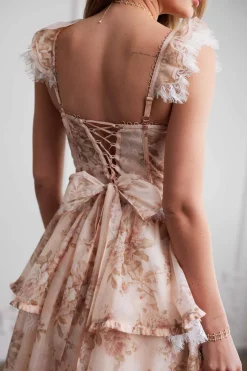 The Jolie Dress in Peach Tapestry