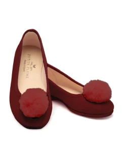 The Juliette Slipper in Bordeaux Suede with a Festive Pom