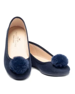 The Juliette Slipper in Navy Suede with a Festive Pom