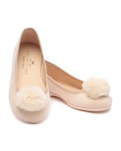 The Juliette Slipper in Peach Suede with a Festive Pom