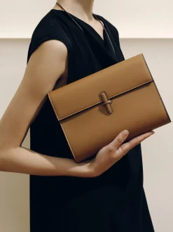 The Large Soft Clutch in Camel Nappa