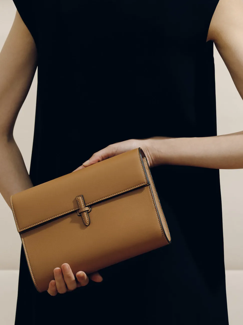 The Large Soft Clutch in Camel Nappa