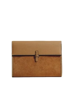 The Large Soft Clutch in Camel Suede