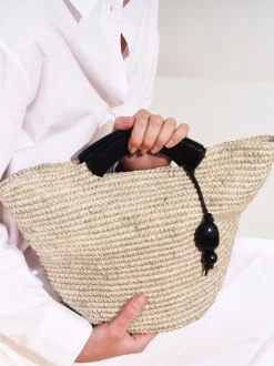 The Large Woven Shopper in Black Natural Fiber