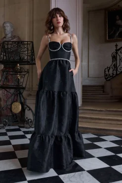 The Lucetta Dress in Black Windsor Brocade