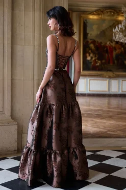 The Lucetta Dress in Cocoa Baroque Floral