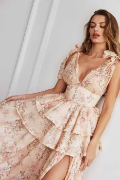The Maile Dress in Peach Tapestry