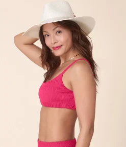 The Maui Bikini Top Smocked in Bright Begonia