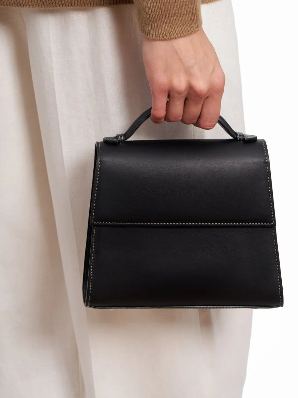 The Medium Top Handle in Black Nappa