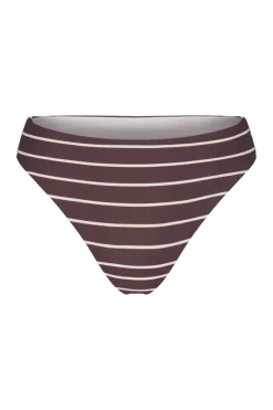 The Midi High-Cut Bikini Bottom In Espresso Odd Stripes