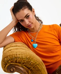 The Mini Puffy Heart Necklace in Blue