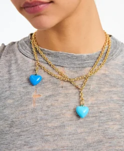 The Mini Puffy Heart Necklace in Blue