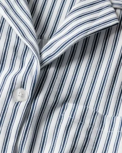 The Olivia Wide Leg Pima Pajama Set in Navy French Ticking