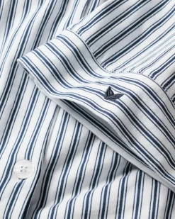 The Olivia Wide Leg Pima Pajama Set in Navy French Ticking