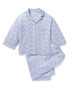 The Olivia Wide Leg Pima Pajama Set in Fleur d’Azur