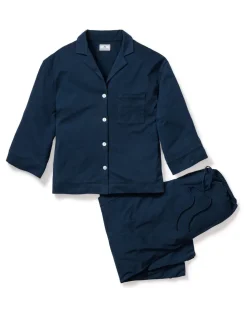 The Olivia Wide Leg Pima Pajama Set in Navy